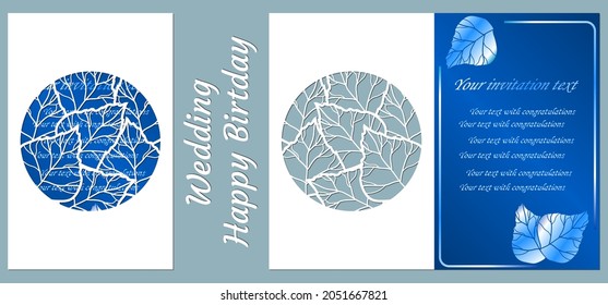 Vector illustration Postcard. Invitation and greeting card. Pattern for the laser cut. leaf. birch leaves in the a circle