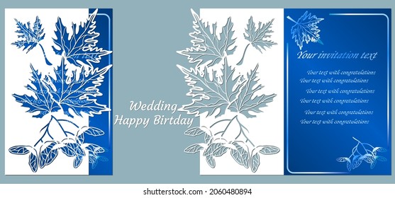 Vector illustration Postcard. Invitation and greeting card. Pattern for the laser cut. leaf. maple leaf.