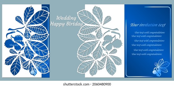 Vector illustration Postcard. Invitation and greeting card. Pattern for the laser cut. leaf. chestnut.