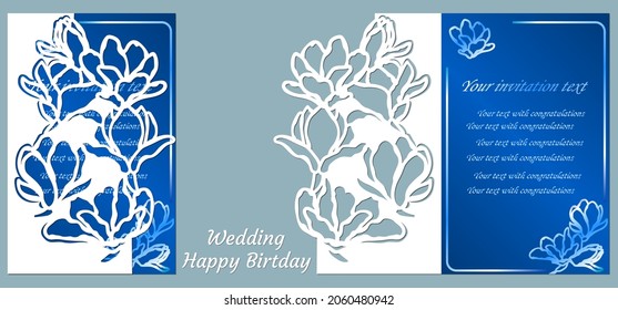 Vector illustration Postcard. Invitation and greeting card. Pattern for the laser cut. flower white. flower, leaf,magnolia .