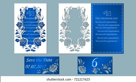 Vector illustration Postcard. Invitation and greeting card. Arch of flowers. Pattern for the laser cut. rose