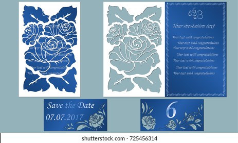 Vector illustration Postcard. Invitation and greeting card. Pattern for the laser cut. rose flower white.