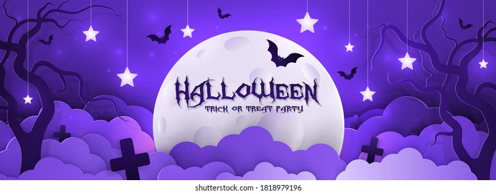 Vector illustration postcard, invitation to the holiday Halloween, paper style