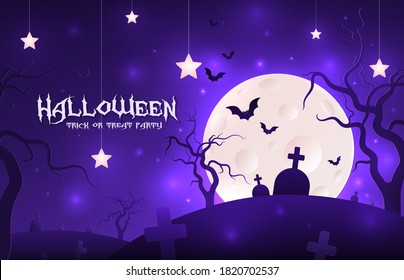 Vector illustration postcard, invitation to the holiday Halloween, paper style