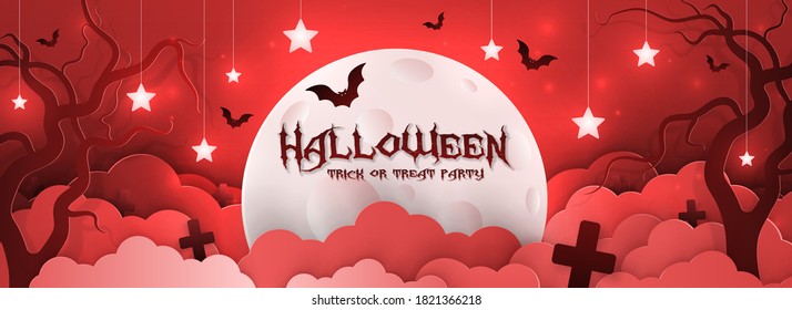 Postal de ilustración vectorial, invitación a la celebración de Halloween, estilo de papel