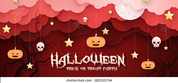 Postkarte für Vektorgrafik, Einladung zu Halloween, Papierstil