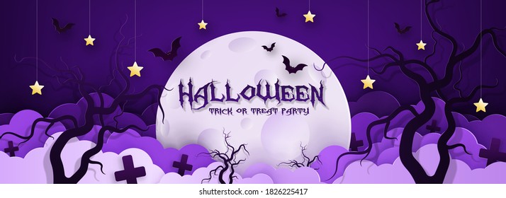 Vector illustration postcard, invitation to the holiday Halloween, paper style.