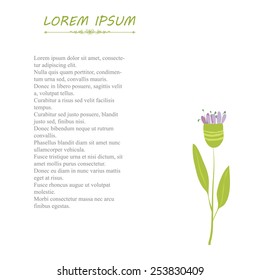 Vector illustration of a postcard, invitation template with a tender plant for decorations, book cover and other designs in soft green colors. 