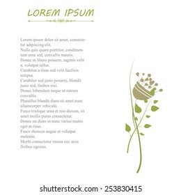 Vector illustration of a postcard, invitation template with a tender plant for decorations, book cover and other designs in soft green colors. 