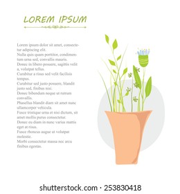 Vector illustration of a postcard, invitation template with a tender plant for decorations, book cover and other designs in soft green colors. 
