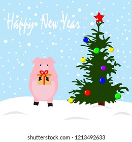 
vector illustration postcard new year, christmas pig