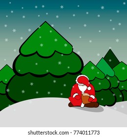 Vector illustration for postcard of New year 2018: Santa Claus reading letter