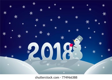 Vector illustration of postcard for New year 2018. 