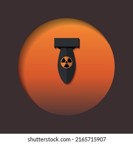 vector illustration of a postcard in a paper-cut style. a nuclear bomb on the background of the sunset sky