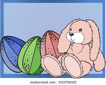 Vector illustration, Postcard with a place for inscriptions Easter bunny with eggs