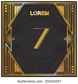 Vector illustration of a postcard, table number, invitation or other design template - number Seven
