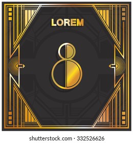 Vector illustration of a postcard, table number, invitation or other design template - number Eight