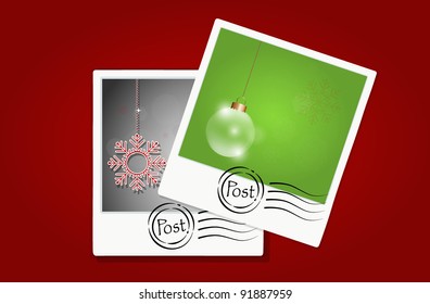 Vector illustration of a postcards on red background.
