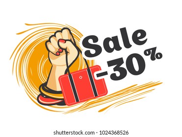 vector illustration poster advertising sale in a female store hand in decorations with a handbag