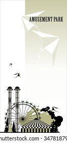 vector illustration poster amusement park rides and a carnival tent