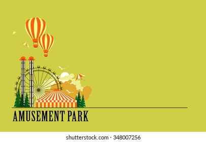 vector illustration poster amusement park rides and a carnival tent