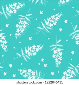 Vector Illustration. Poster with angelonia. Seamless design with modern home flowers on green background