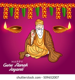 Vector illustration of a  poster or banner for Guru Nanak Jayanti celebration.