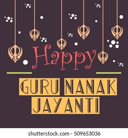 Vector illustration of a  poster or banner for Guru Nanak Jayanti celebration with stylish text.