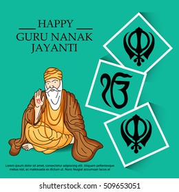 Vector illustration of a  poster or banner for Guru Nanak Jayanti celebration.