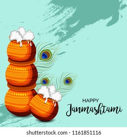 Vector illustration of a Poster or Banner for Indian festival For Happy Janmashtami Celebration.