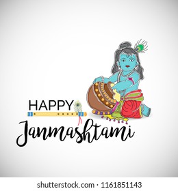 Vector illustration of a Poster or Banner for Indian festival For Happy Janmashtami Celebration.