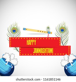 Vector illustration of a Poster or Banner for Indian festival For Happy Janmashtami Celebration.