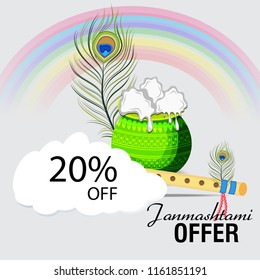 Vector illustration of a Poster or Banner for Indian festival For Happy Janmashtami Celebration.