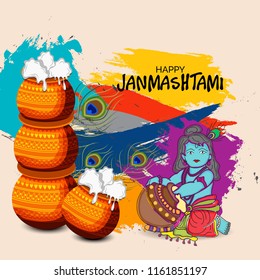 Vector illustration of a Poster or Banner for Indian festival For Happy Janmashtami Celebration.