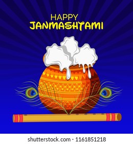 Vector illustration of a Poster or Banner for Indian festival For Happy Janmashtami Celebration.