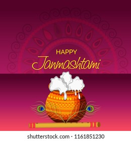 Vector illustration of a Poster or Banner for Indian festival For Happy Janmashtami Celebration.