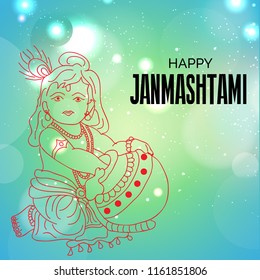 Vector illustration of a Poster or Banner for Indian festival For Happy Janmashtami Celebration.