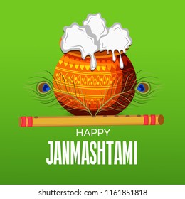 Vector illustration of a Poster or Banner for Indian festival For Happy Janmashtami Celebration.