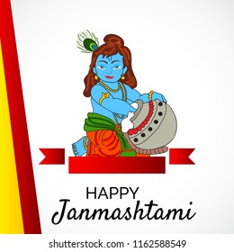 Vector illustration of a Poster or Banner for Indian festival For Happy Janmashtami Celebration.