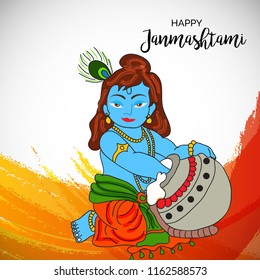 Vector illustration of a Poster or Banner for Indian festival For Happy Janmashtami Celebration.