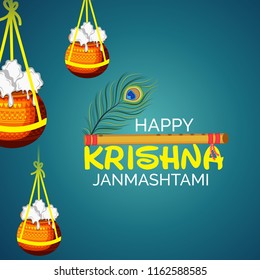 Vector illustration of a Poster or Banner for Indian festival For Happy Janmashtami Celebration.