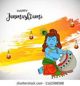 Vector illustration of a Poster or Banner for Indian festival For Happy Janmashtami Celebration.