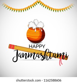 Vector illustration of a Poster or Banner for Indian festival For Happy Janmashtami Celebration.