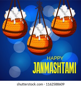 Vector illustration of a Poster or Banner for Indian festival For Happy Janmashtami Celebration.