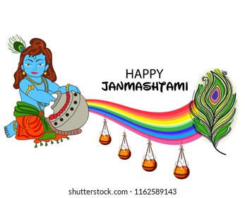 Vector illustration of a Poster or Banner for Indian festival For Happy Janmashtami Celebration.