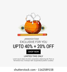 Vector illustration of a Poster or Banner for Indian festival For Happy Janmashtami Celebration.