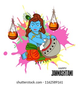 Vector illustration of a Poster or Banner for Indian festival For Happy Janmashtami Celebration.