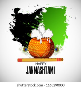 Vector illustration of a Poster or Banner for Indian festival For Happy Janmashtami Celebration.