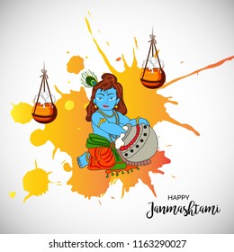 Vector illustration of a Poster or Banner for Indian festival For Happy Janmashtami Celebration.
