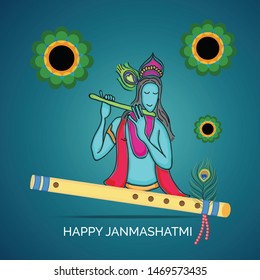 Vector illustration of a Poster or Banner for Indian festival For Happy Janmashtami Celebration.